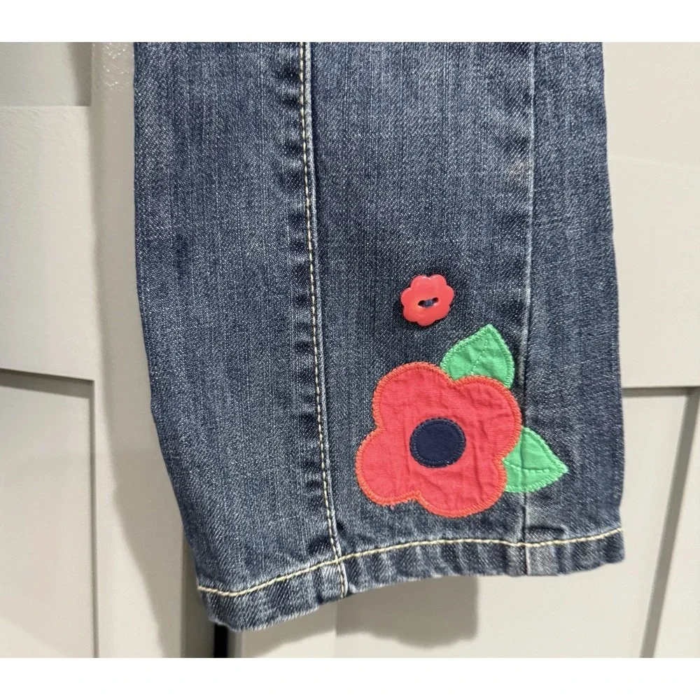 Gymboree Girls Floral Flare Stone Washed Boot Cut Jeans Size 5 Flowers Buttons
